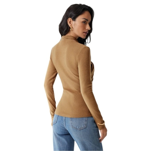 OGL Light Thermal V Neck Surplice Long Sleeve Top Women Size S Light Brown - Picture 3 of 9